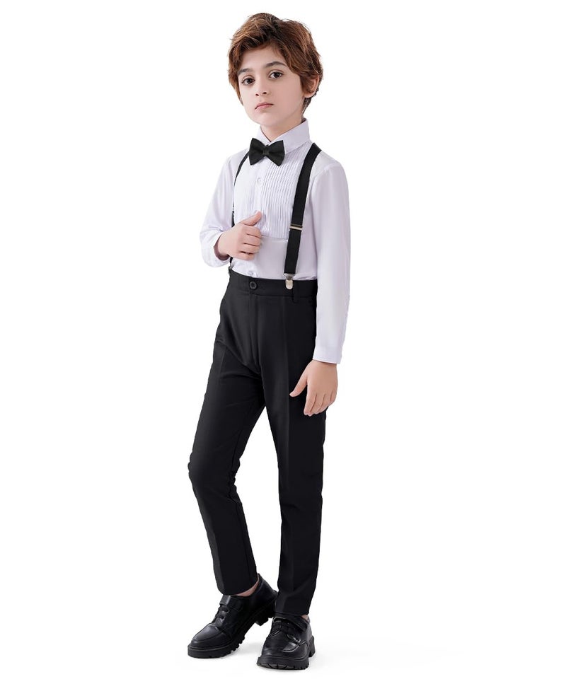 SaiLiiny Suits for Boys 4 Piece Slim Fit Outfits Sets Black Kids Formal Dresswear Clothing with Suspender Size 3T - Image 5
